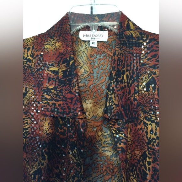 Miss Dorby vintage‎ women’s size 12 open top collar sequin snake print pattern - Picture 3 of 8